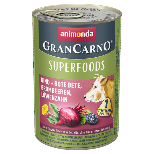 Animonda GranCarno Adult Superfoods 6 x 400 g - nauta + punajuuri, karhunvadelma, voikukka