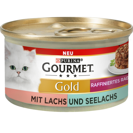 24 + 12 kaupan päälle! 36 x 85 g Gourmet Gold -kissanruokaa - Ragout-duo - lohi & seiti