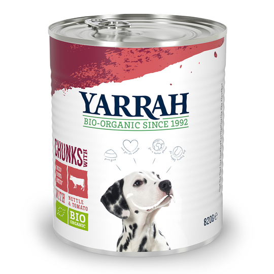 12 x 380 g/400 g/405 g/820 g Yarrah Bio -märkäruoka: 9 + 3 kaupan päälle! - Bio, kanaa, nautaa, nokkosta & tomaattia kastikkeessa (12 x 820 g)