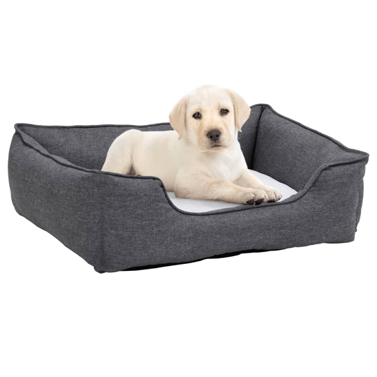 vidaXL Koiran peti harmaa ja valkoinen 65x50x20 cm pellavatyyli fleece