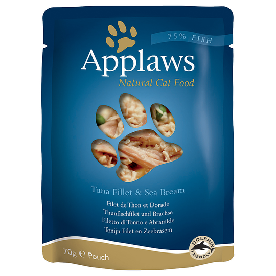 Applaws-kissanruoka 12 x 70 g - tonnikalafileet & kultaotsa-ahven