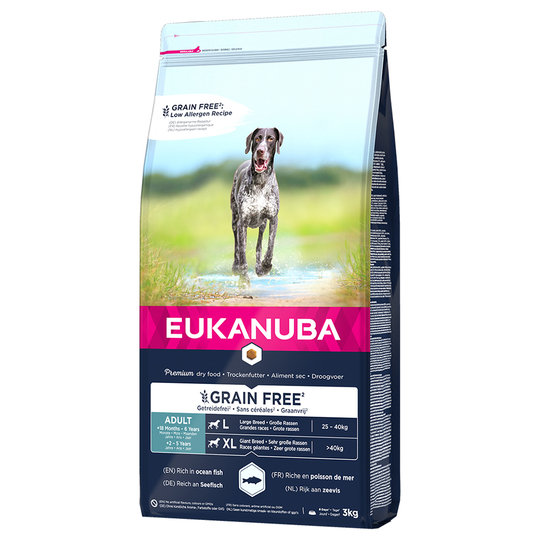 Eukanuba Grain Free Adult Large Dogs lohi - säästöpakkaus: 2 x 12 kg