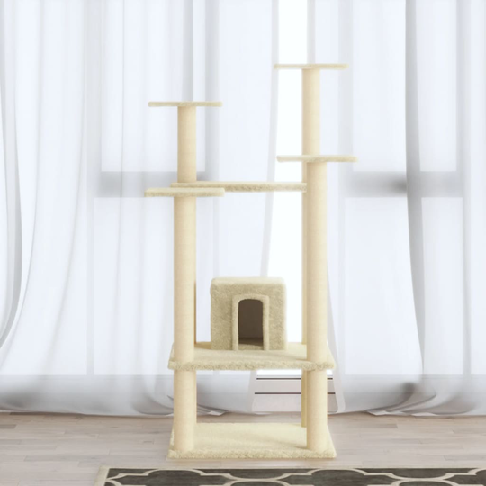 vidaXL Kissan kiipeilypuu sisal- raapimispylväillä kerma 110 cm