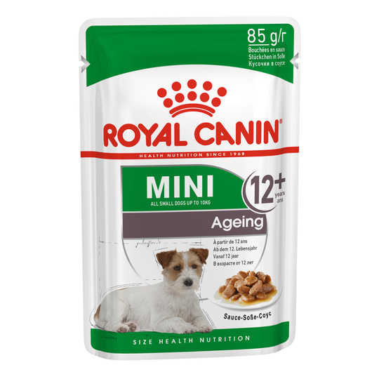 10 x 140 g / 12 x 85 g kaupan päälle! 40 x 140 g / 48 x 85 g Royal Canin Size kastikkeessa - Mini Ageing 12 + (48 x 85 g)