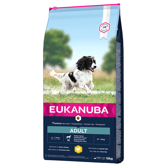 3x zooPisteitä 3 kg / 15 kg Eukanuba-koiranruokaa - Adult Medium Breed Chicken (15 kg)