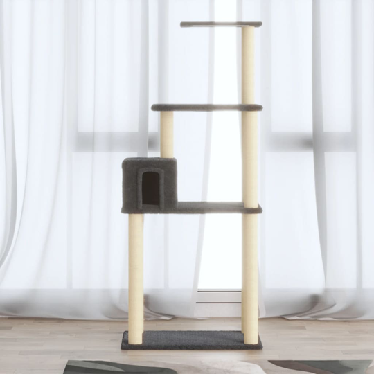 vidaXL Kissan kiipeilypuu sisal- raapimispylväillä tummanharmaa 147 cm