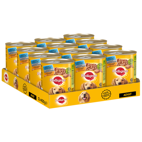 Pedigree koiranruoka: 10 + 2 purkkia kaupan päälle! - Adult Classic, 3 siipikarjalajia (12 x 400 g)