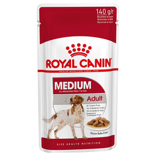 10 x 140 g / 12 x 85 g kaupan päälle! 40 x 140 g / 48 x 85 g Royal Canin Size kastikkeessa - Medium Adult (40 x 140 g)