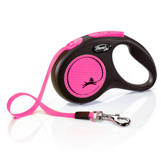 flexi New Neon -nauhatalutin pinkki, 5 m - M: max 25 kg