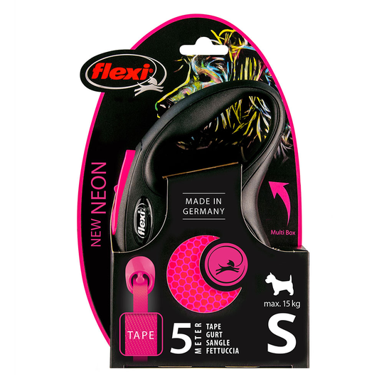 flexi New Neon -nauhatalutin pinkki, 5 m - S: max 15 kg