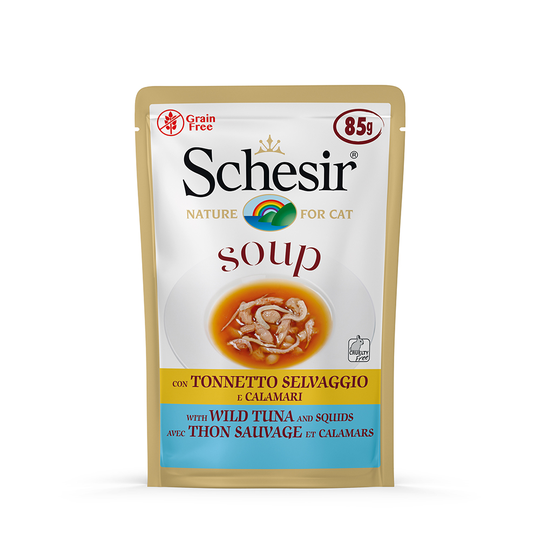 Schesir Cat Soup 12 x 85 g - villi tonnikala & mustekala