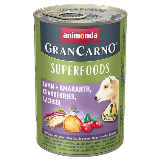 Animonda GranCarno Adult Superfoods 6 x 400 g - lammas + amarantti, karpalo, lohiöljy