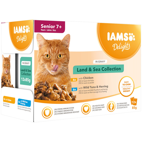 IAMS Delights Senior Land & Sea Collection in Sauce - 12 x 85 g