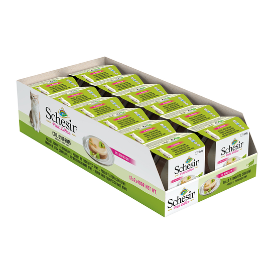 Schesir Petit Delice in Mousse 12 x 40 g - kana, tonnikala ja kiivi