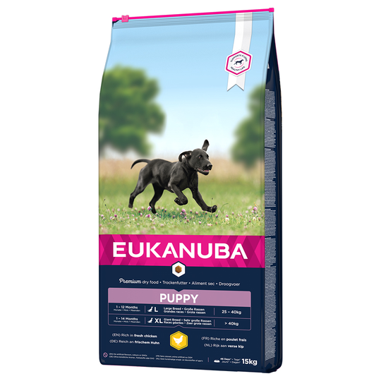3x zooPisteitä 3 kg / 15 kg Eukanuba-koiranruokaa - Puppy Large Breed Chicken (15 kg)
