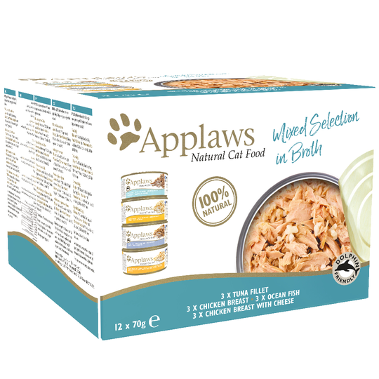 Applaws Adult -purkkilajitelmat 12 x 70 g - Mixed Selection in Broth