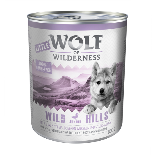 Little Wolf of Wilderness 6 x 800 g - Wild Hills Junior - ankka & vasikka