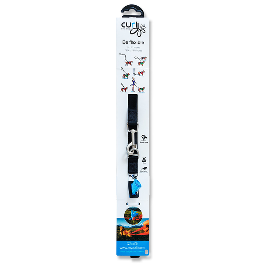 Curli-nailontalutushihna, säädettävä, musta - L-koko: pituus 200 cm, leveys 20 mm