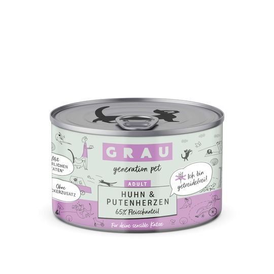 Grau Adult, viljaton 6 x 200 g - kana & kalkkunansydän