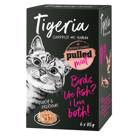 Tigeria Pulled Meat 6 x 85 g - kana & lohikuutiot