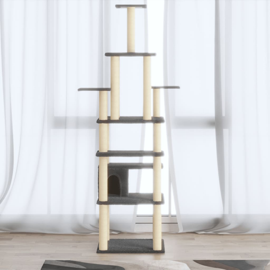 vidaXL Kissan kiipeilypuu sisal- raapimispylväillä tummanharmaa 183 cm