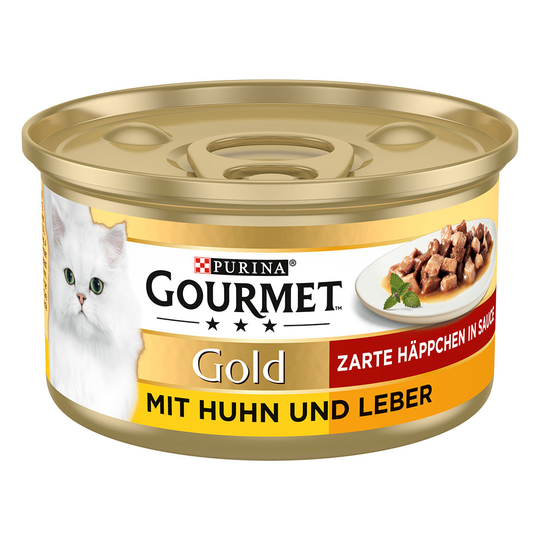 24 + 12 kaupan päälle! 36 x 85 g Gourmet Gold -kissanruokaa - Tender Chunks - kana & maksa
