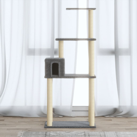 vidaXL Kissan kiipeilypuu sisal- raapimispylväillä vaaleanharmaa 147cm