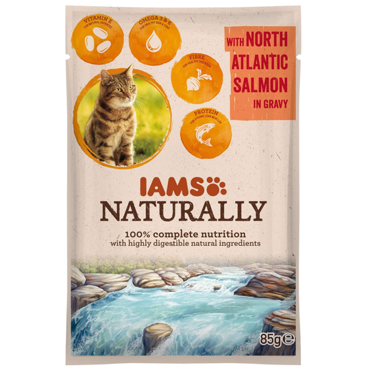 18 + 6 kaupan päälle! 24 x 85 g IAMS Delights - Naturally Adult: lohi