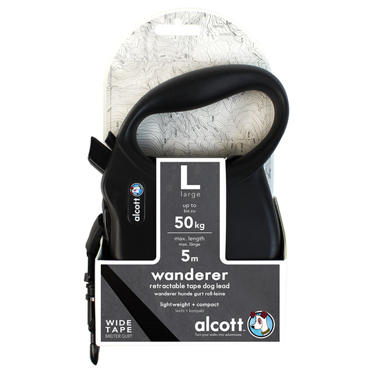 alcott Wanderer -kelatalutin, musta - L-koko, alle 50 kg painaville koirille