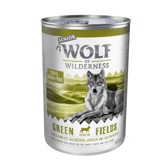 Wolf of Wilderness Senior 6 x 400 g - Green Fields - lammas & kana